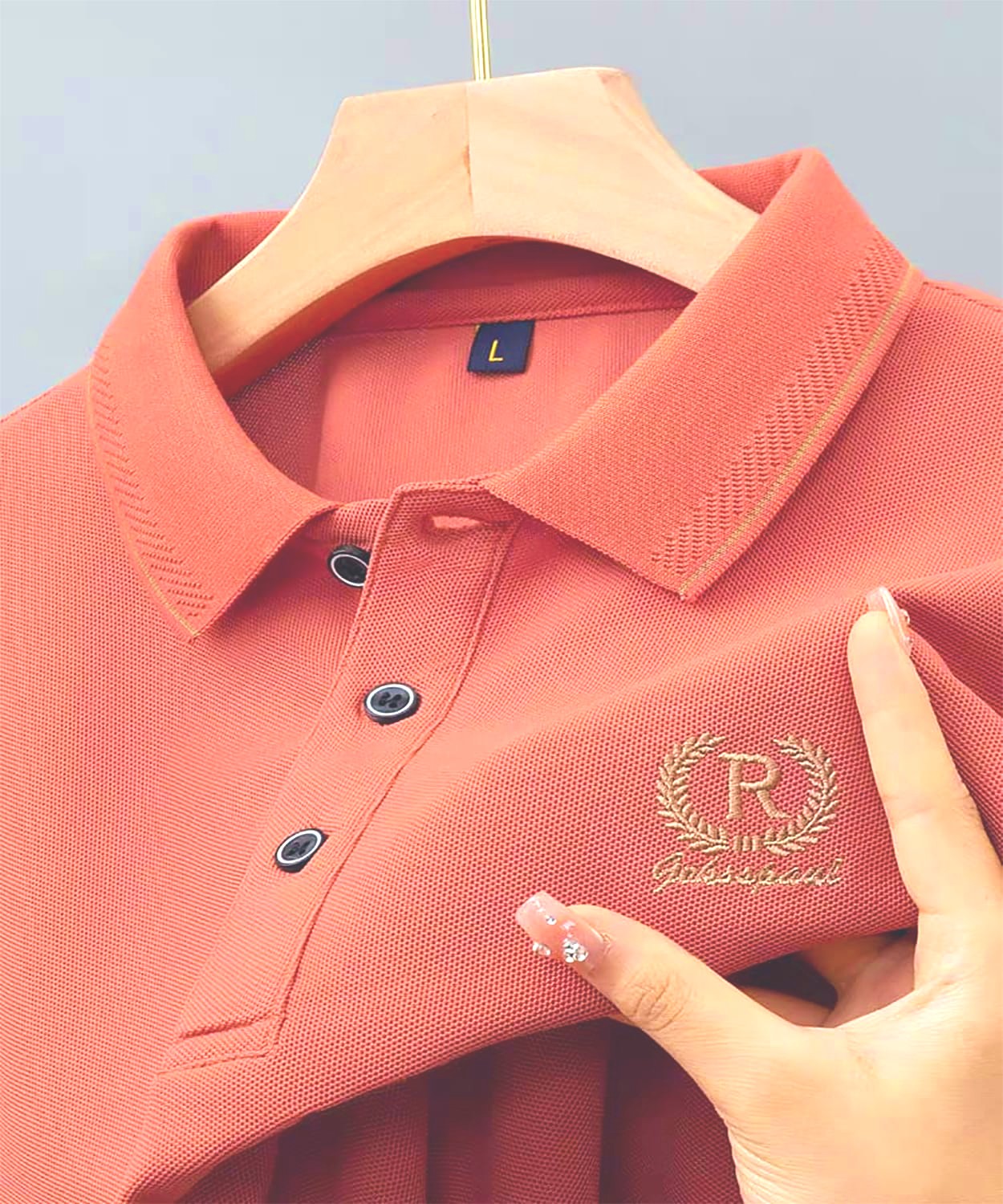 100% Knitting Dying PK Cotton Polo Shirt [R-Misty]
