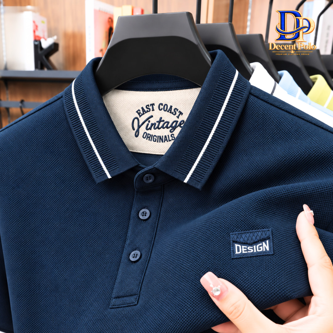 100% Knitting Dying PK Cotton Polo Shirt [V-Navy Blue]